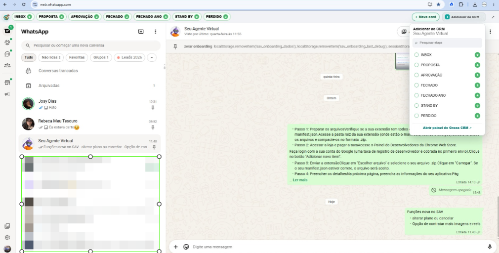 WhatsApp Web integrado ao Graxa CRM