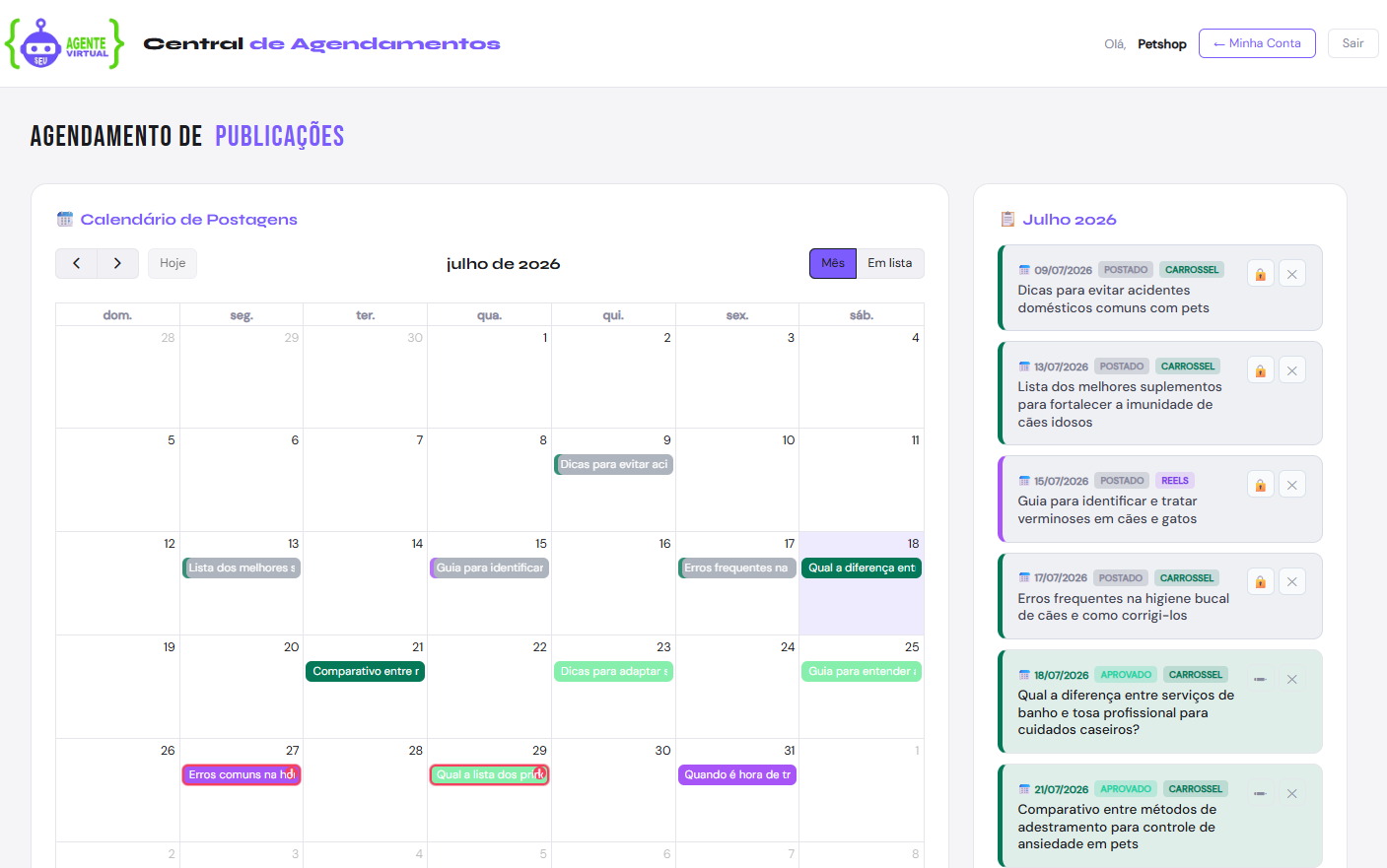 Calendario de publicacoes do SAV